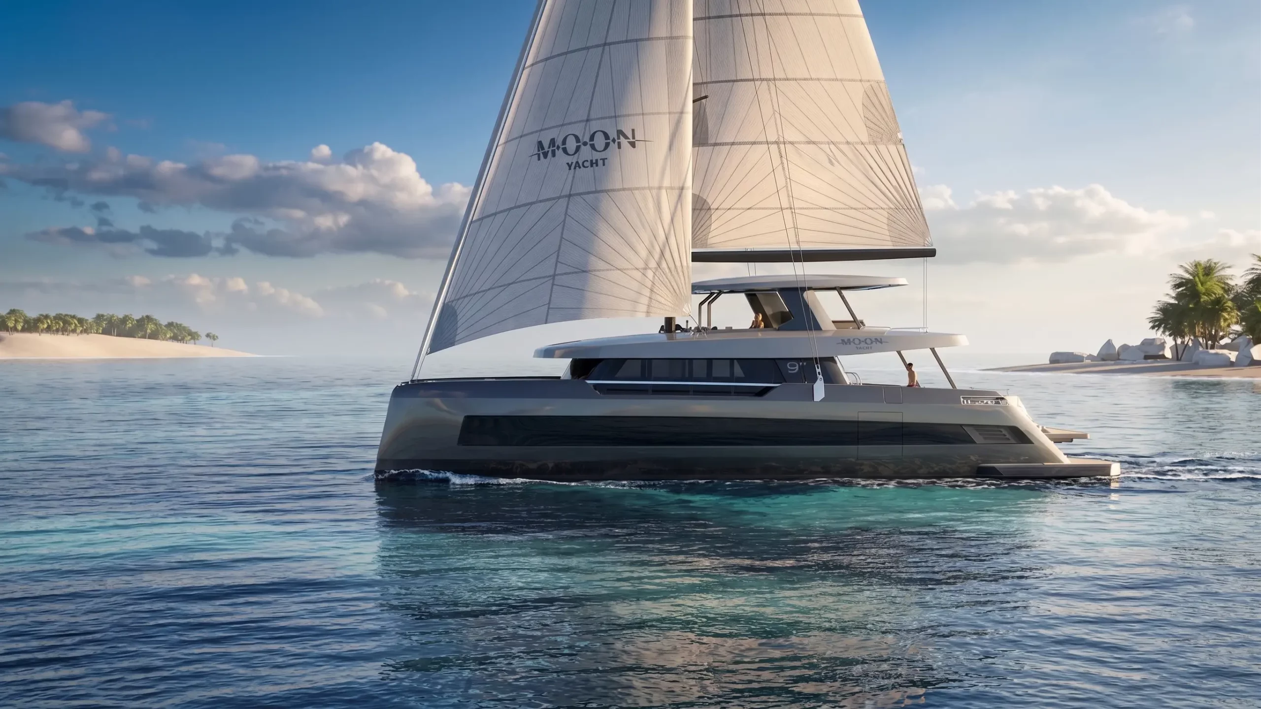 100 ft catamaran - stern view, design by DRAFTXL