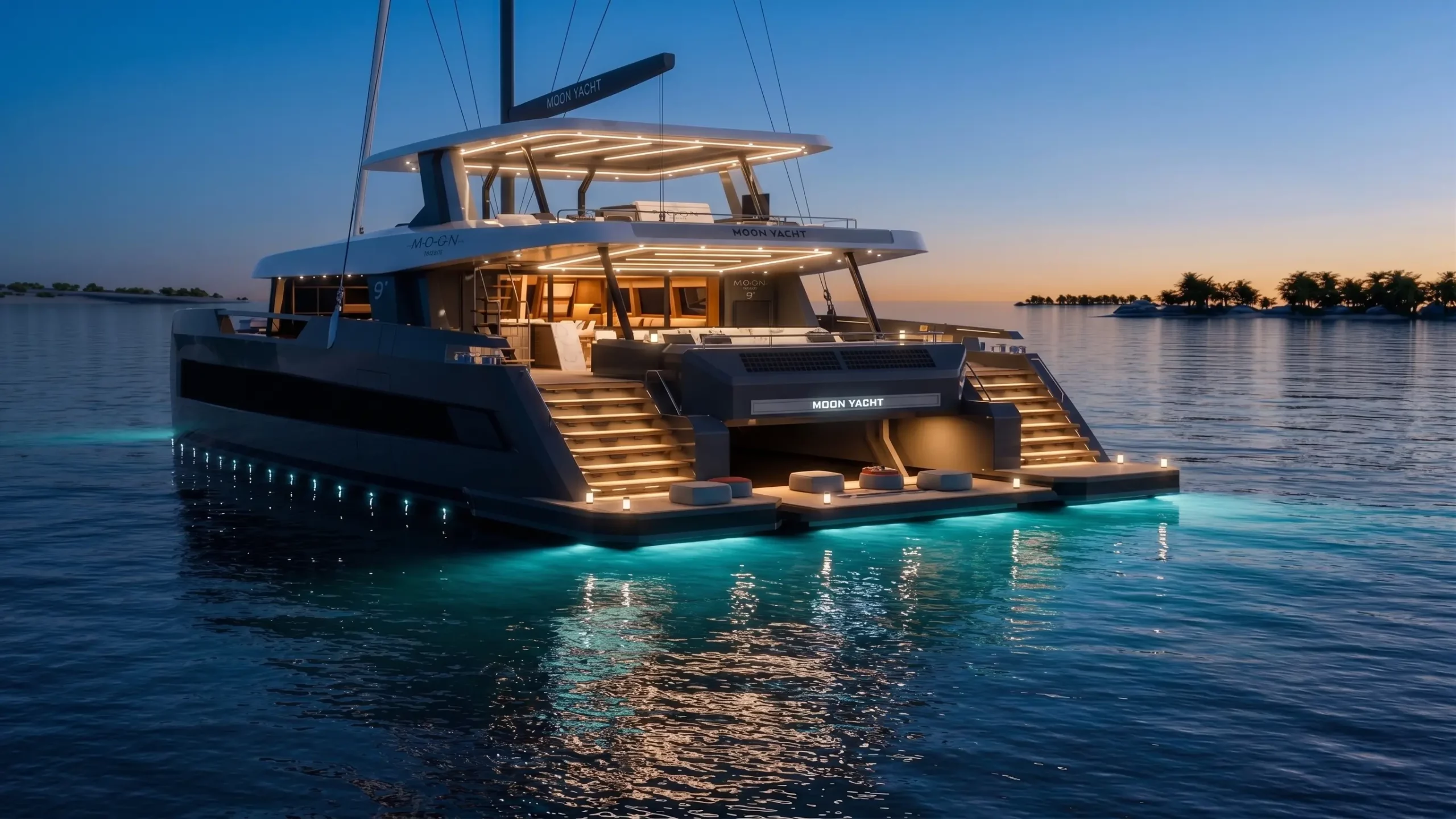 100 ft catamaran - deck and sunbathing area, design by DRAFTXL