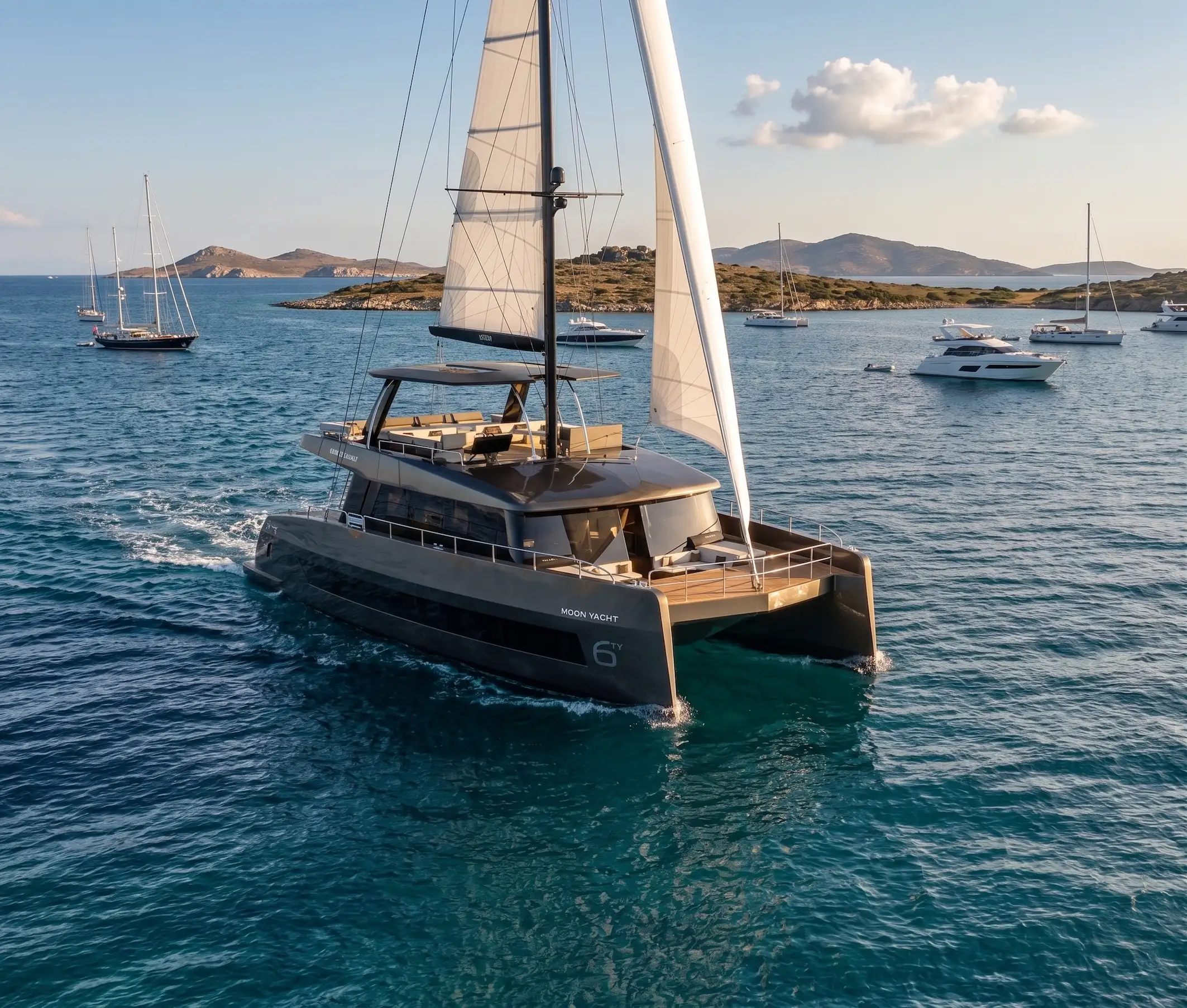 60 ft catamaran - cockpit and lounge, design by DRAFTXL